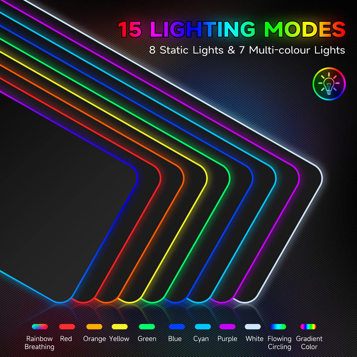 Hcman RGB Gaming Mouse Pad, Large Mousepad with Led Light, PC Gaming Accessories Black Keyboard Pad for Desk, Non-Slip Rubber Base XXL Big Mouse Mat for Gamer Boy Men Gift (31.5 X 12 Inch)