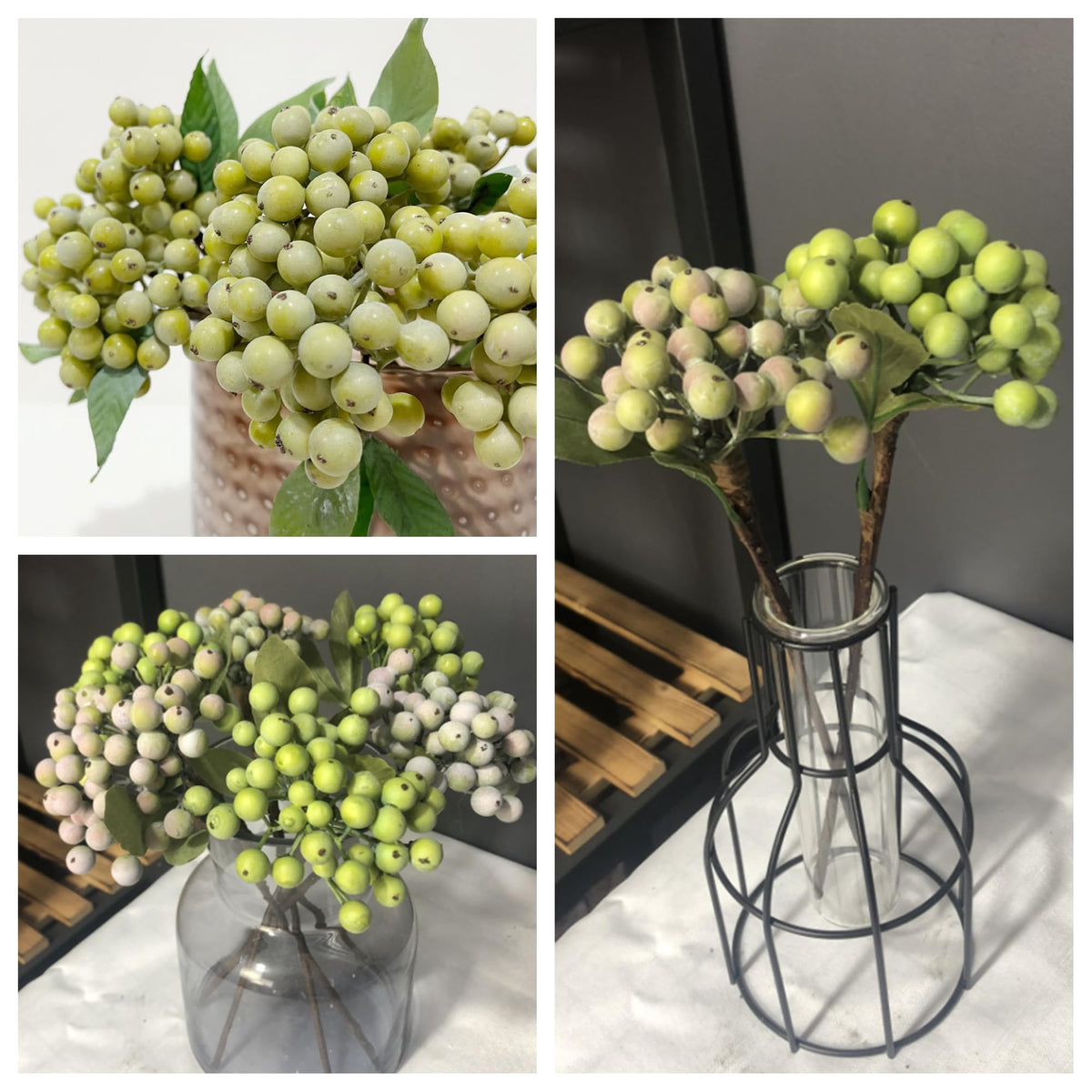M2cbridge Artificial Berry Stems Christmas Picks Pine Needles Branches Wreath Ornament (Green 12pcs)