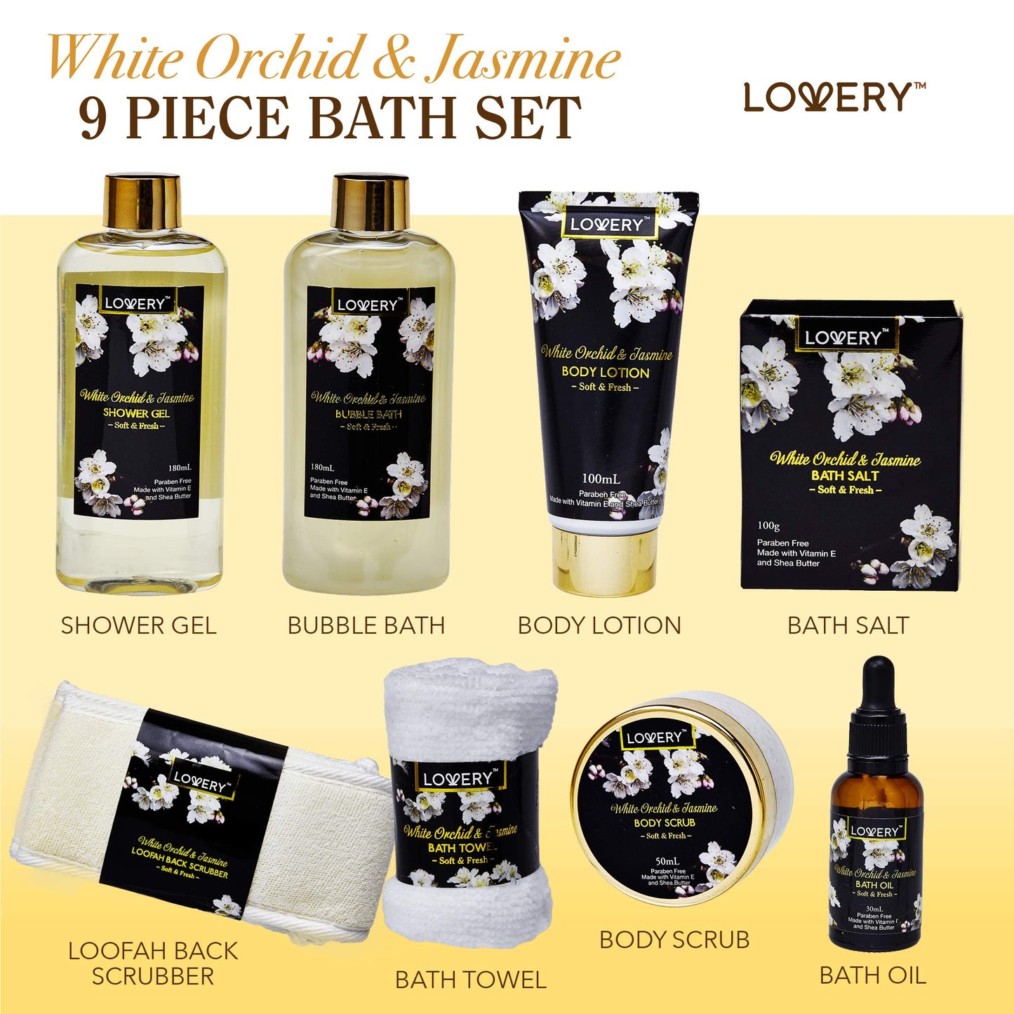 Christmas Gift Baskets for women Mom Christmas Gifts, Bath and Body Spa Set– Orchid & Jasmine Home Spa Set With Body Scrubs, Lotions, Oils, Gels and More - Care Package for Women & Men - 9 Piece Set