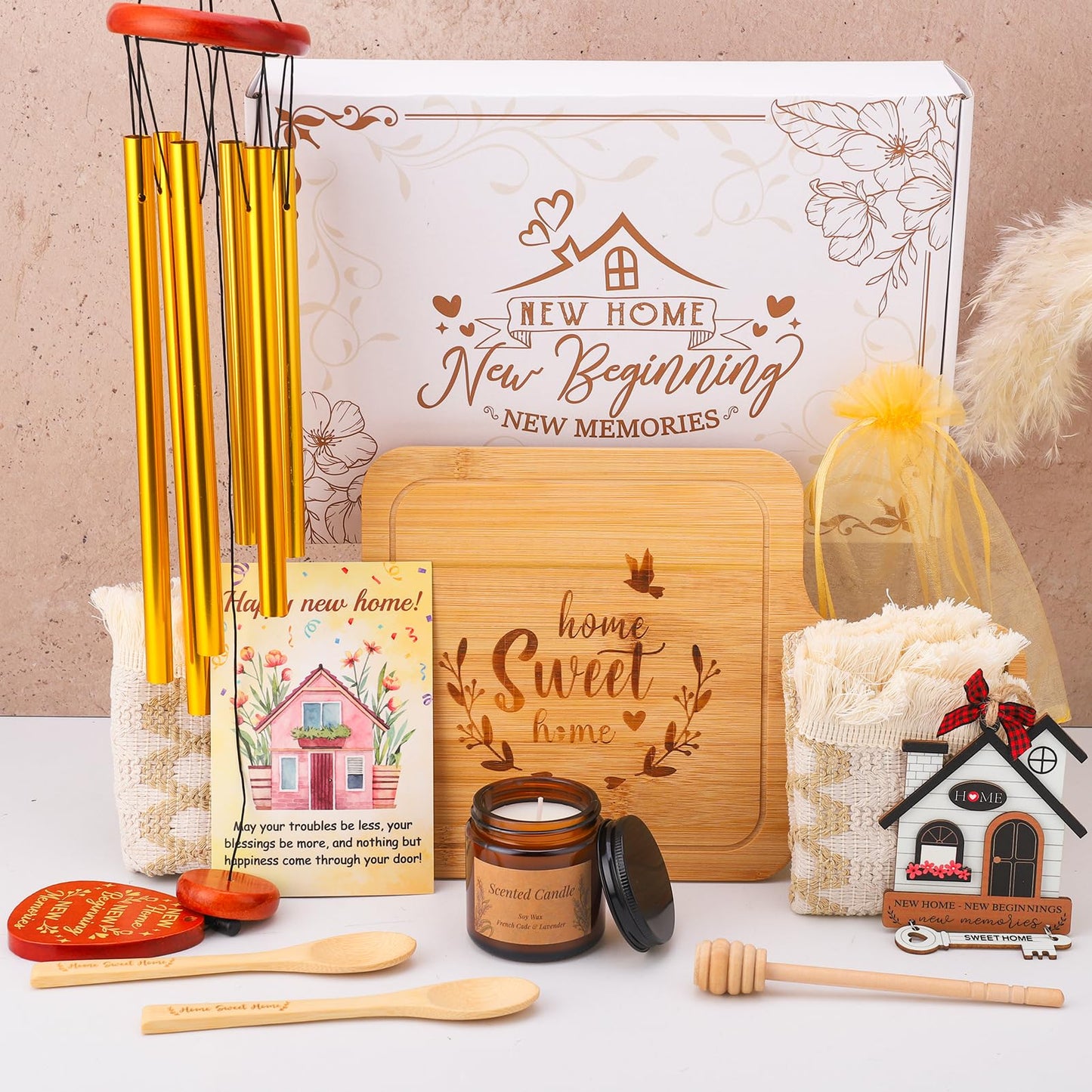 Hoemwarm House Warming Gifts New Home,10 Pcs New House Essentials Closing Gifts for Homebuyers,Gift Basket with Serving Boards Realtors Closing Gift for Women Men