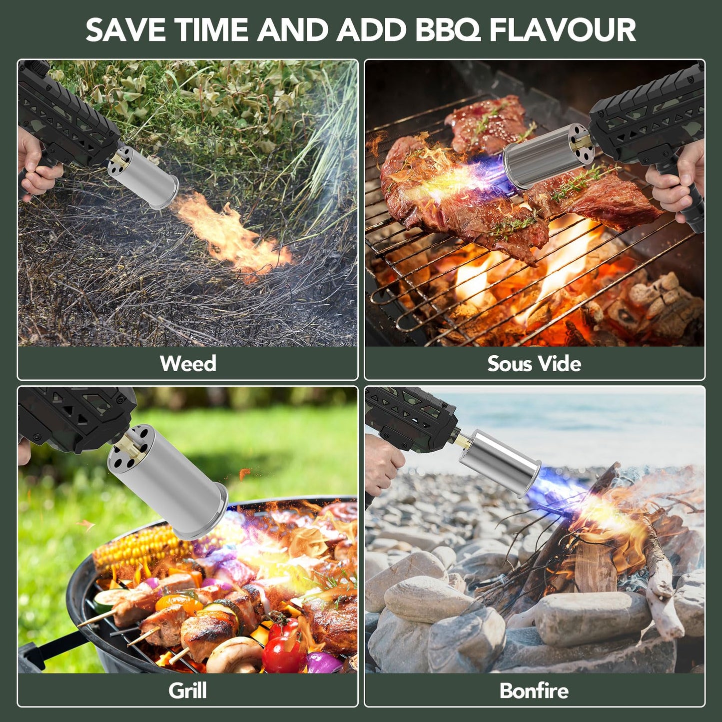 Sondiko Powerful Cooking Propane Torch Gun, Culinary Torch Campfire Starter, Adjustable Torch Burner for Searing Steak, BBQ, Welding (Propane Tank Not Included)