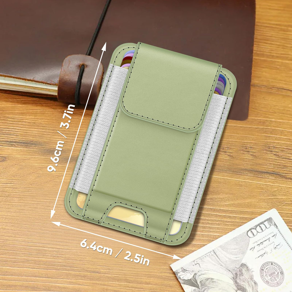 FINPAC MagSafe Wallet, Magnetic Card Wallet Holder for iPhone 17/16/15/14/13/12 Series, Safe RFID Blocking Slim Leather 6 Card Holder for Women Men, Bamboo Green
