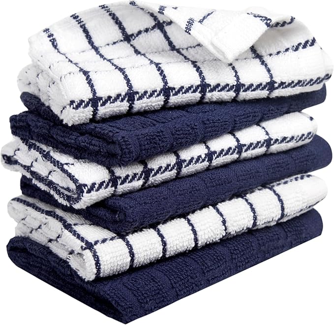 Bumble Premium Cotton Dish Cloths 12" x 12"| Navy Design | 405 GSM | Highly