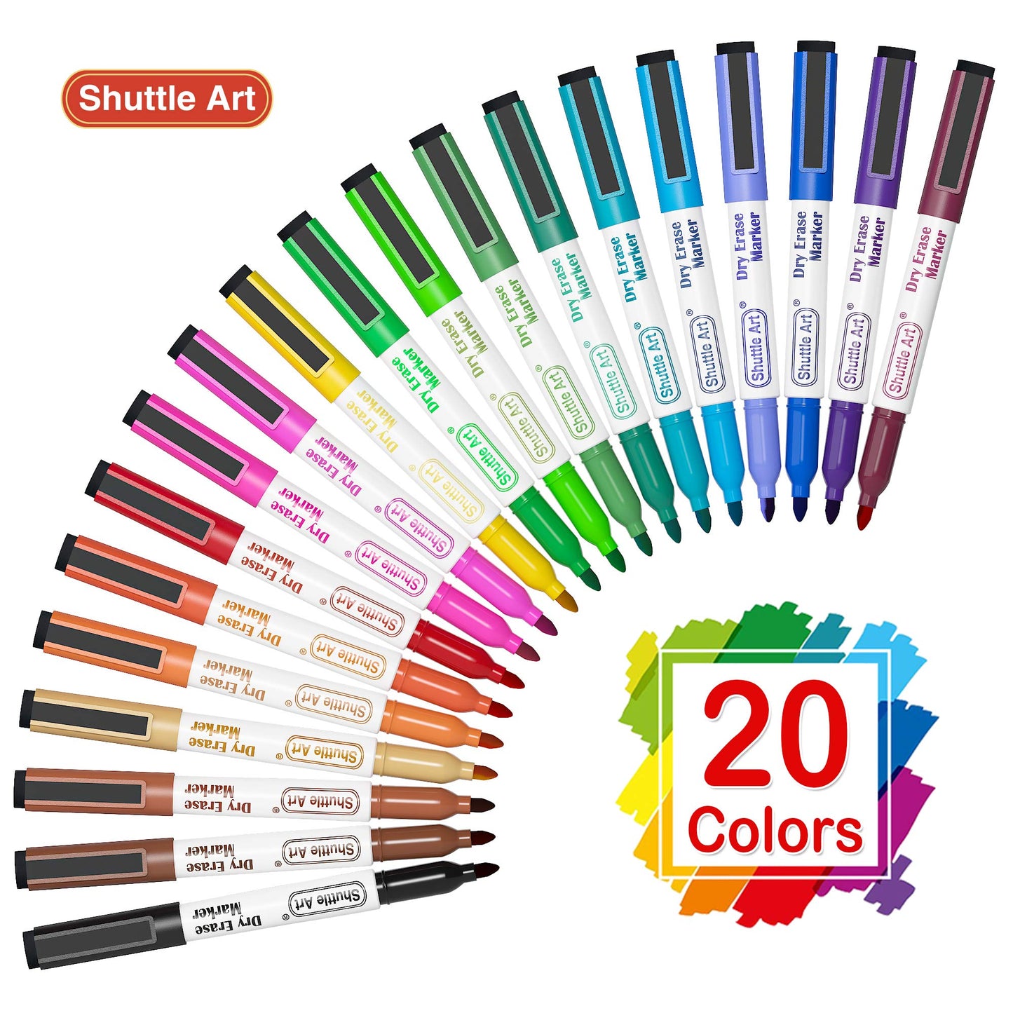Shuttle Art Magnetic Whiteboard Markers, 20 Pieces Fine Tip and Eraser, Dry Erase Whiteboard Markers, for Writing on Whiteboards, Weekly Planner, Glass for School Office Home