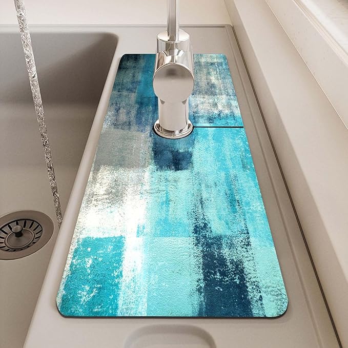 MCALK Turquoise Kitchen Sink Faucet Mat Splash Guard, Absorbent Quick-Dry