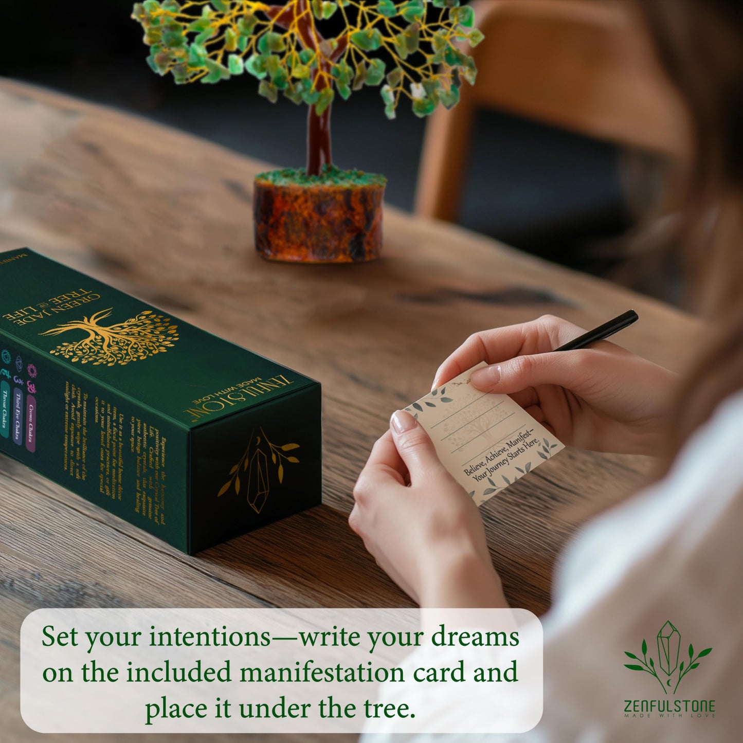 ZENFULSTONE Green Jade Crystal Tree of Life for Luck & Prosperity Decor for Home and Office | Handmade Bonsai for Wealth & Balance and Good Fortune | Perfect Well-Being Gift for Loved Ones