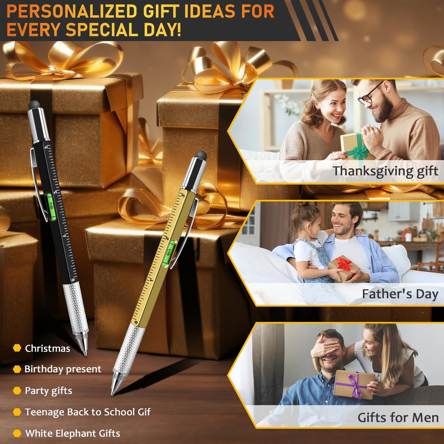 NICEMOVIC Fathers Day Dad Bulk Gifts for Men Multitool Tool Pen Gift 36 Pcs 6-in-1 Party Favor Father's Christmas White Elephant Gifts for Adults Level Gauge Ballpoint Pen Stylus Pen Screwdriver