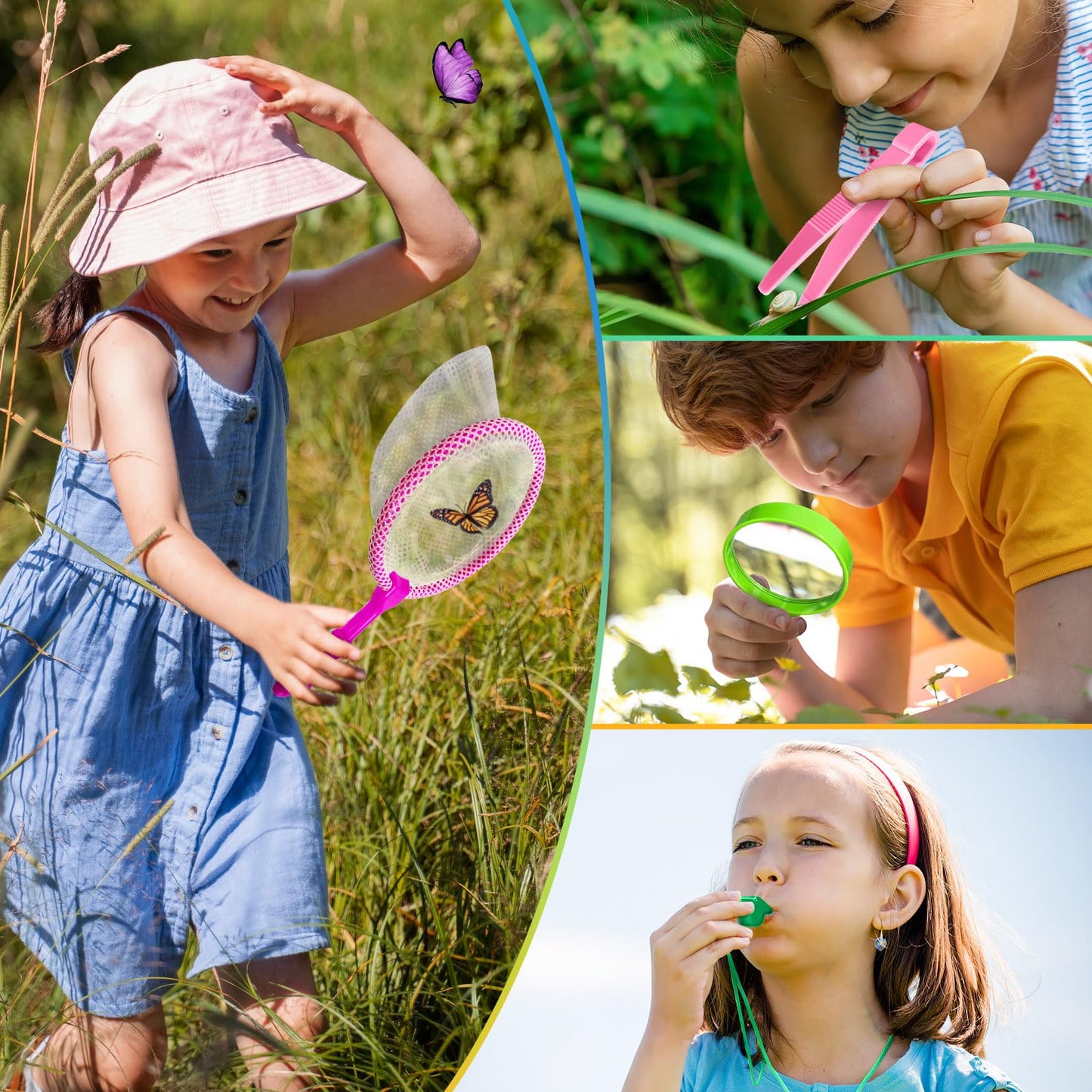 YOPINSAND Bug Catcher for Kids, 10 Pcs Outdoor Exploration Kit with 2 Cages, Tweezers, Magnifying Glass, Nets, Whistles - Gift for Boys & Girls Aged 3-12