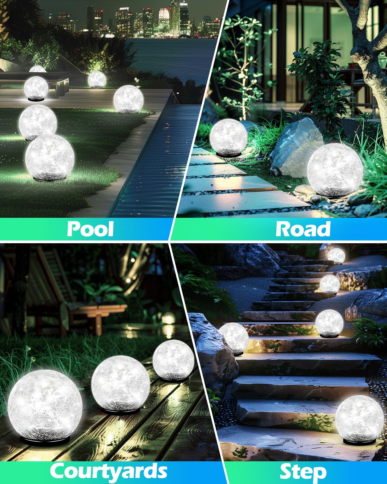 Coroor Garden Solar Ball Lights Outdoor Waterproof, 80 LED Cracked Glass Globe Ground Lights for Path Yard Patio Lawn, Outdoor Decoration Landscape White (2 Pack 5.9'')
