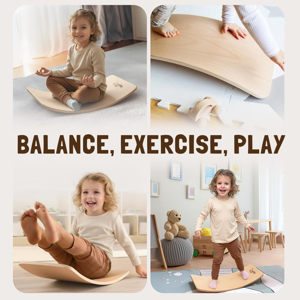 NUTTY TOYS Montessori Wooden Wobble Board for Kids & Adults - 100% Natural Wood Balance Board, Toddler Balancing Toy, Unique Boy & Girl Open Ended Toy, Best Christmas Stocking Stuffer Gifts Idea 2026