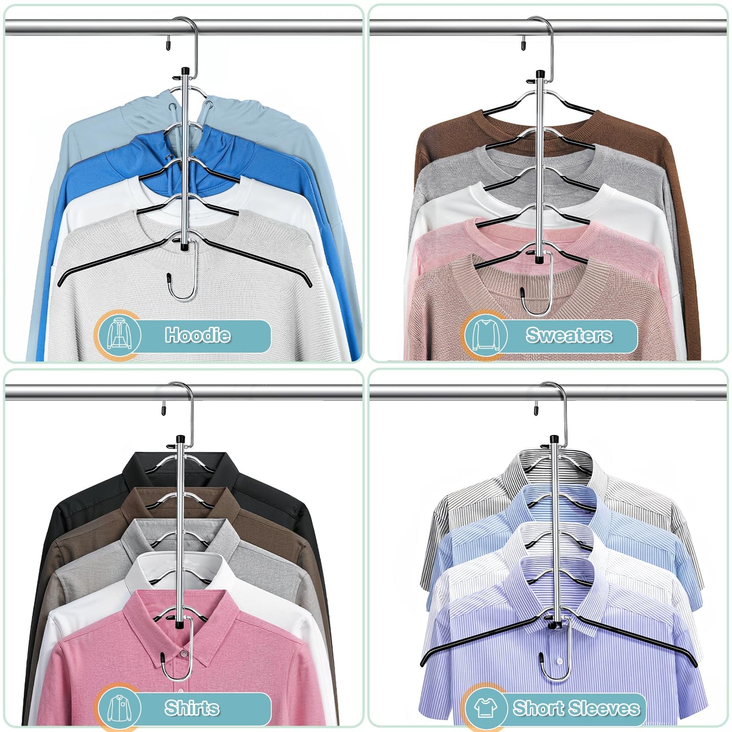 Clothes Hangers Space Saving Shirt Hangers, Lomrsiul Non Slip PVC Coating Multi Blouse Hangers Shirt Organizer for Closet Organizers and Storage for T Shirt Sweater Hoodie Coat Dress Black 2 Pack