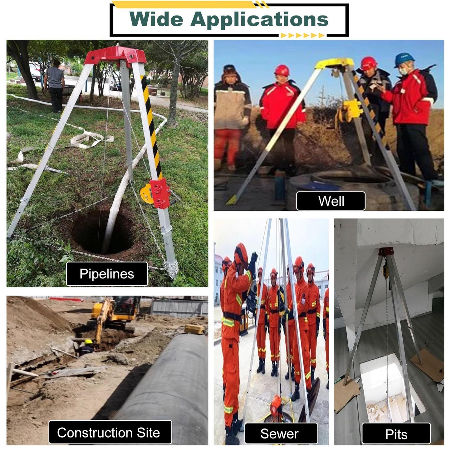 Heavy-Duty Confined Space Tripod Stand 2600LBS - Retractable Rescue Kit with Winch, Fall Protection, Scaffolding, Lifting Hoist for Firefighting, Safety Equipment