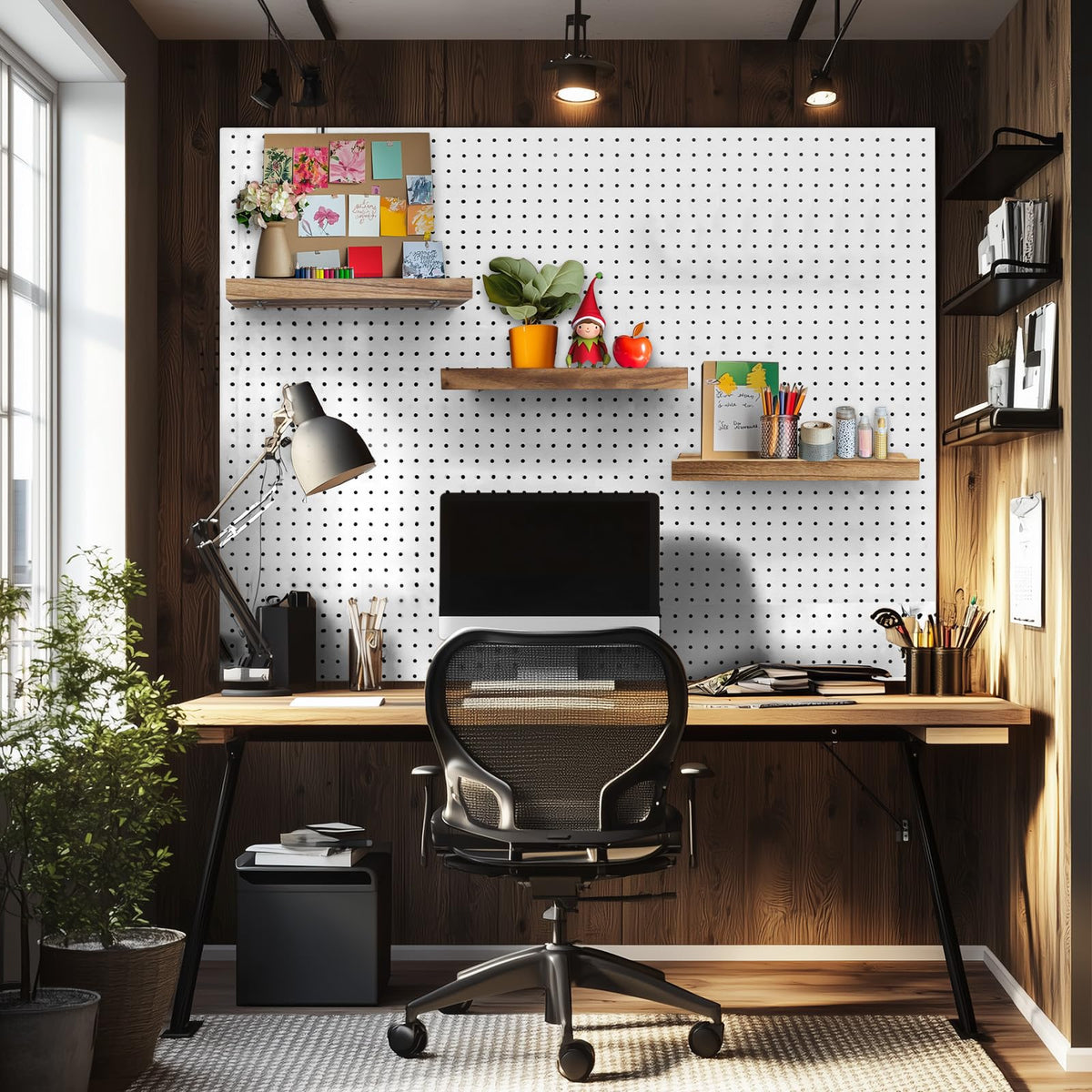 Wood Pegboard Shelves with Lip, 14" x 4" Peg Board Racks 3Pack Wall Organizer Shelf, 1/4 inch Heavy Duty Metal Brackets Fit All Pegboards, Display Craft Garage Workbench Office Shelving Accessories