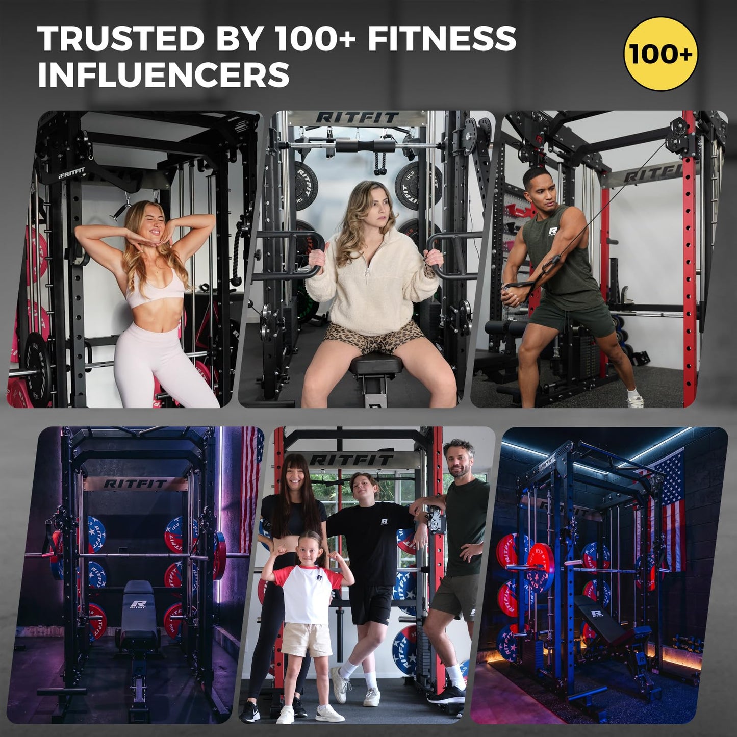RitFit M2 Smith Machine with Cable Crossover System, 3D Functional Trainer & Power Cage, 16 Adjustment Holes, 6 Storage Pegs for Full-Body Home Gym(M2 PRO-3D Black with BP230)