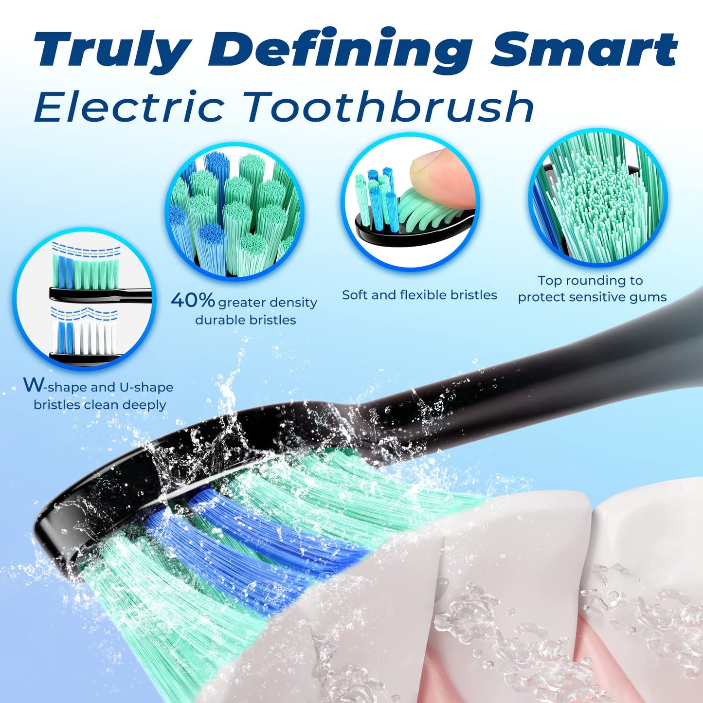 PERBOL Sonic Electric Toothbrush for Adults, Rechargeable with 6 Replacement Brush Heads, 5 Modes and 3 Intensity Levels 2 Minutes Smart Timer Reminder Travel, Gift (Antique Black), 9, 95.0 grams