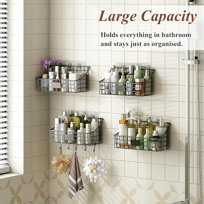 Hanging Wall Wire Basket-4Pack, Large Metal Organizer Baskets & Bathroom Shower