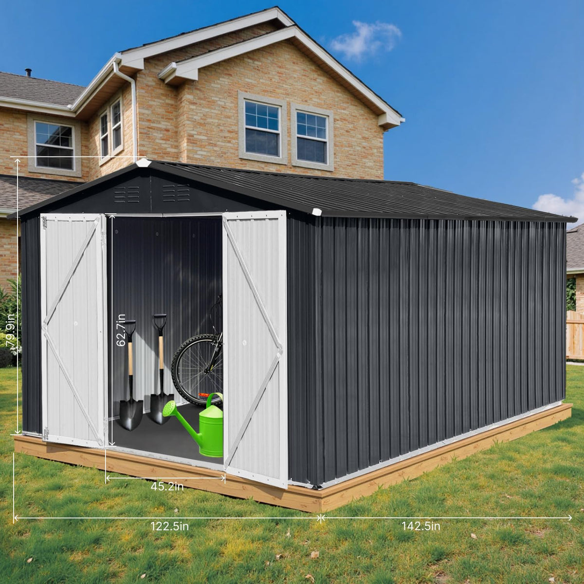 10' x 12' XL Outdoor Storage Shed, Sturdy Metal Building w/Lockable Doors for Garden, Backyard, Poolside and Lawn, Black
