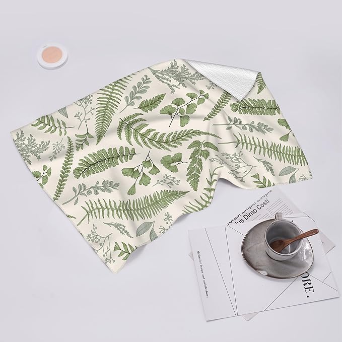Cute Botanic Dish Towels for Drying Dishes, Absorbent Decorative Sage Green