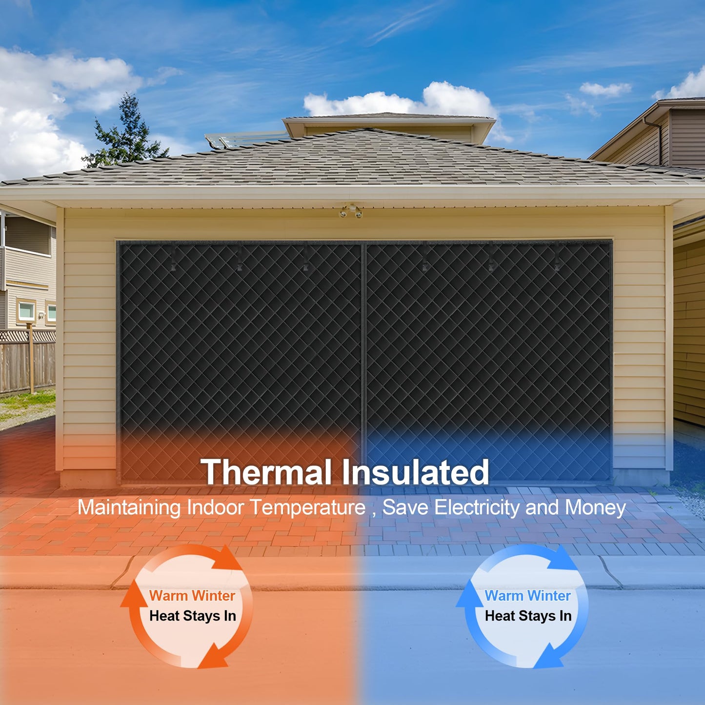 Garage Door Screen for Winter,Garage Door Insulation Kit for ,Magnetic Thermal Insulated Door Curtain, Garage Insulated Door Curtain , Weatherproof, Windproof, Soundproof (9 * 8Ft)
