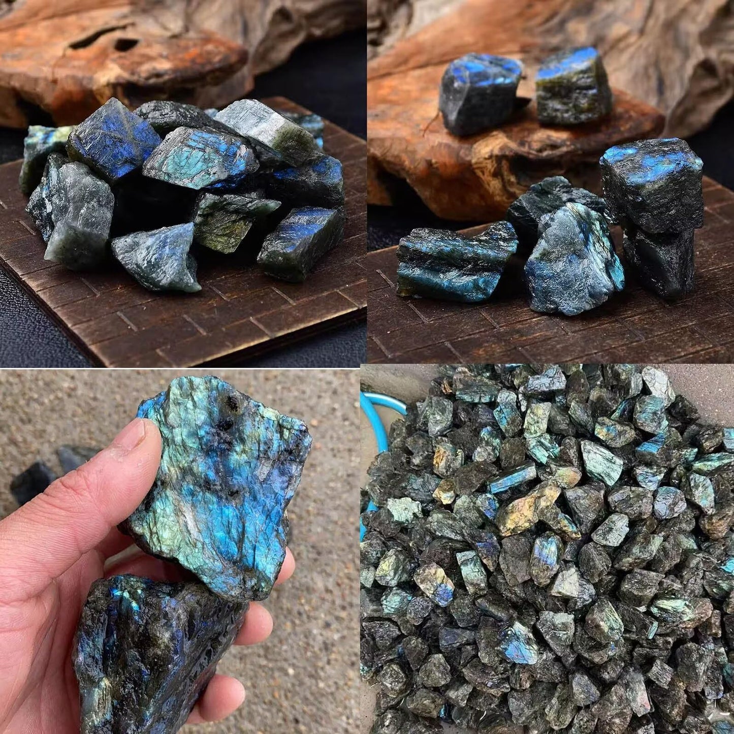 FZBHRO Raw Labradorite Stone Blue Rough Labradorite Rock Healing Crystal and Stone for Tumbling Meditation 0.8-1.3 Pound