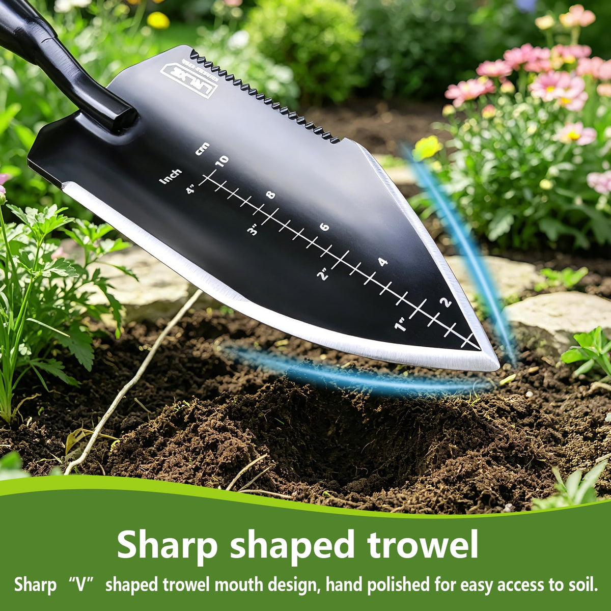 LRLXE Heavy Duty Garden Trowel, Stainless Steel Pointed Hand Shovel with Non‑Slip Rubber Handle, Ideal for Digging, Weeding, Transplanting, Planting Bulbs & Soil Scooping