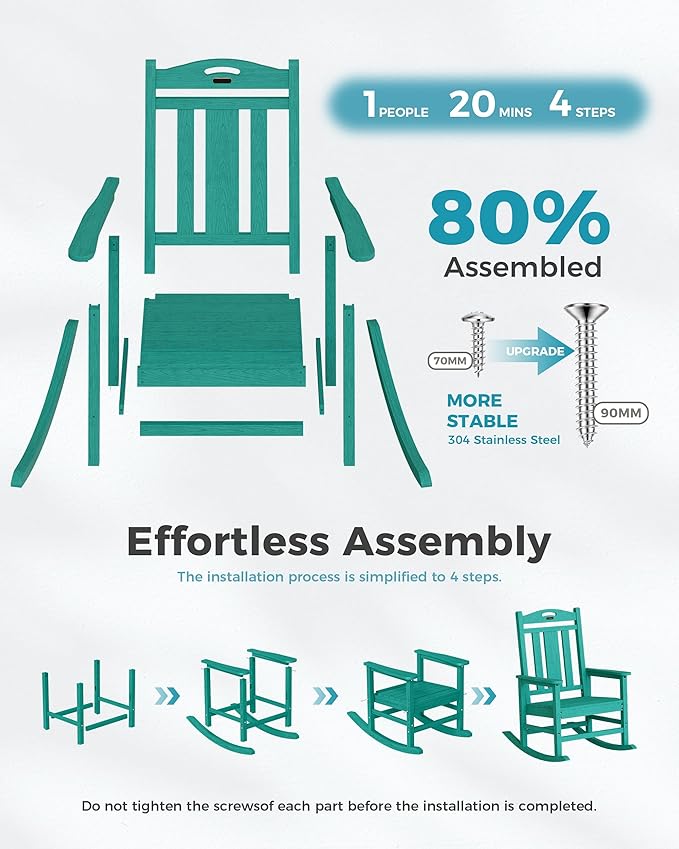 Ciokea Oversized Outdoor Rocking Chairs Set of 2, 380lbs Heavy-Duty Large Patio Rocker, High Back Cozy Porch Chairs, Weather Resistant Patio Rocking Chairs for Outside, Fire Pit, Deck, Aruba Blue