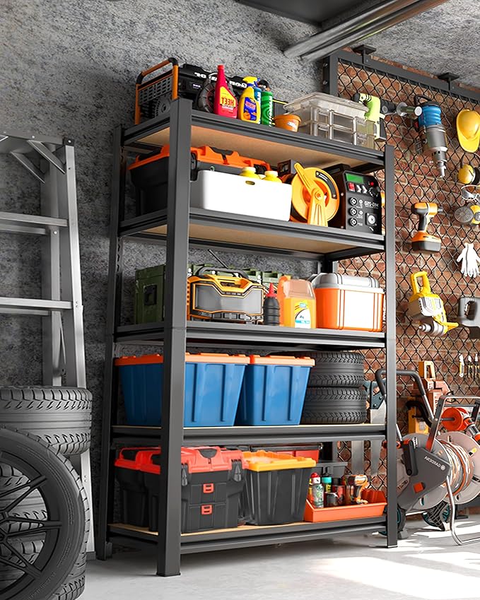 AOAORRG Set of 3 Garage Shelving Heavy Duty Storage Shelves, Metal Adjustable Shelving Unit, Utility Garage Organizer Shelf for Basement, Pantry, Kitchen, Warehouse, 45.6" Wx17.7 Dx71.2 H, Black