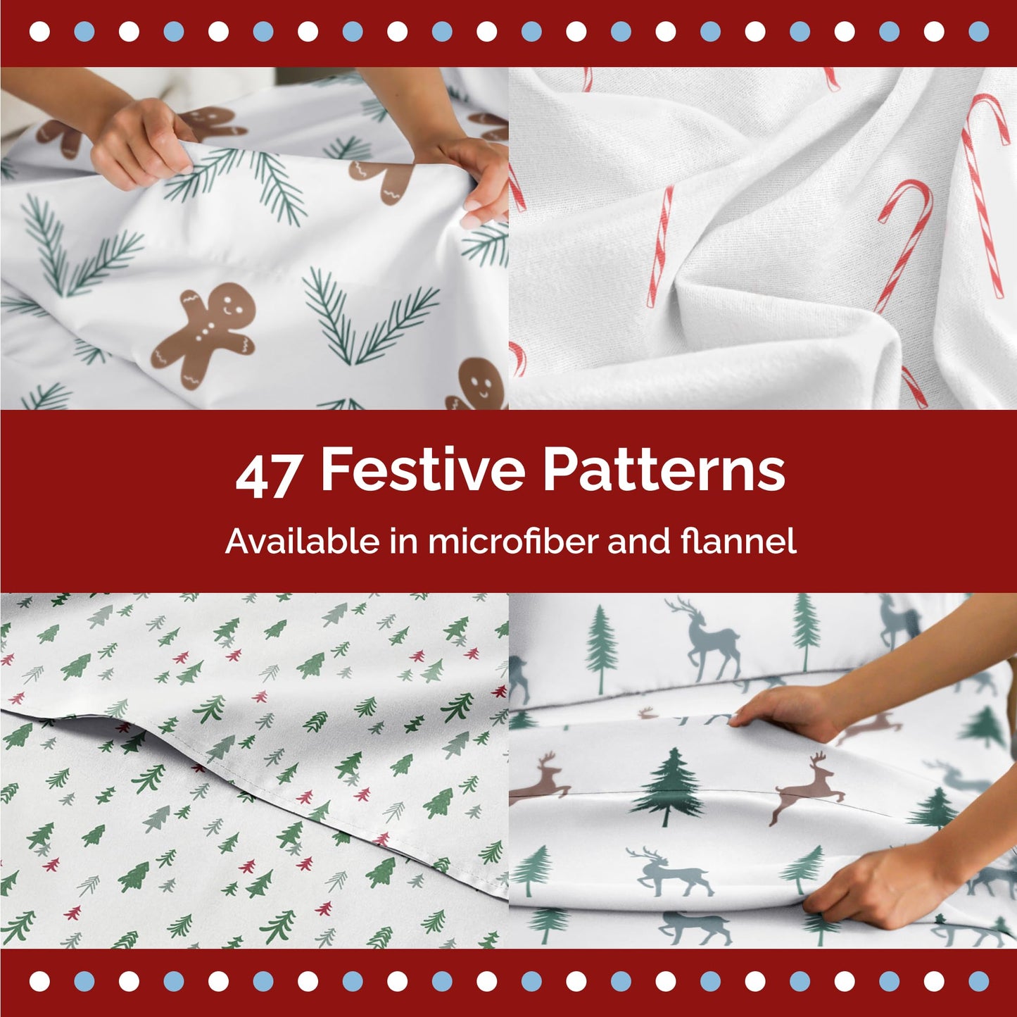 King Christmas Holiday Wreath Sheet Set - Holiday Xmas Pattern Bedding Set - Deep Pockets - Snug Fit - 4 Piece - Wrinkle Free - Cooling Comfy Festive Winter Holiday Sheets for Women, Men, Kids & Teens