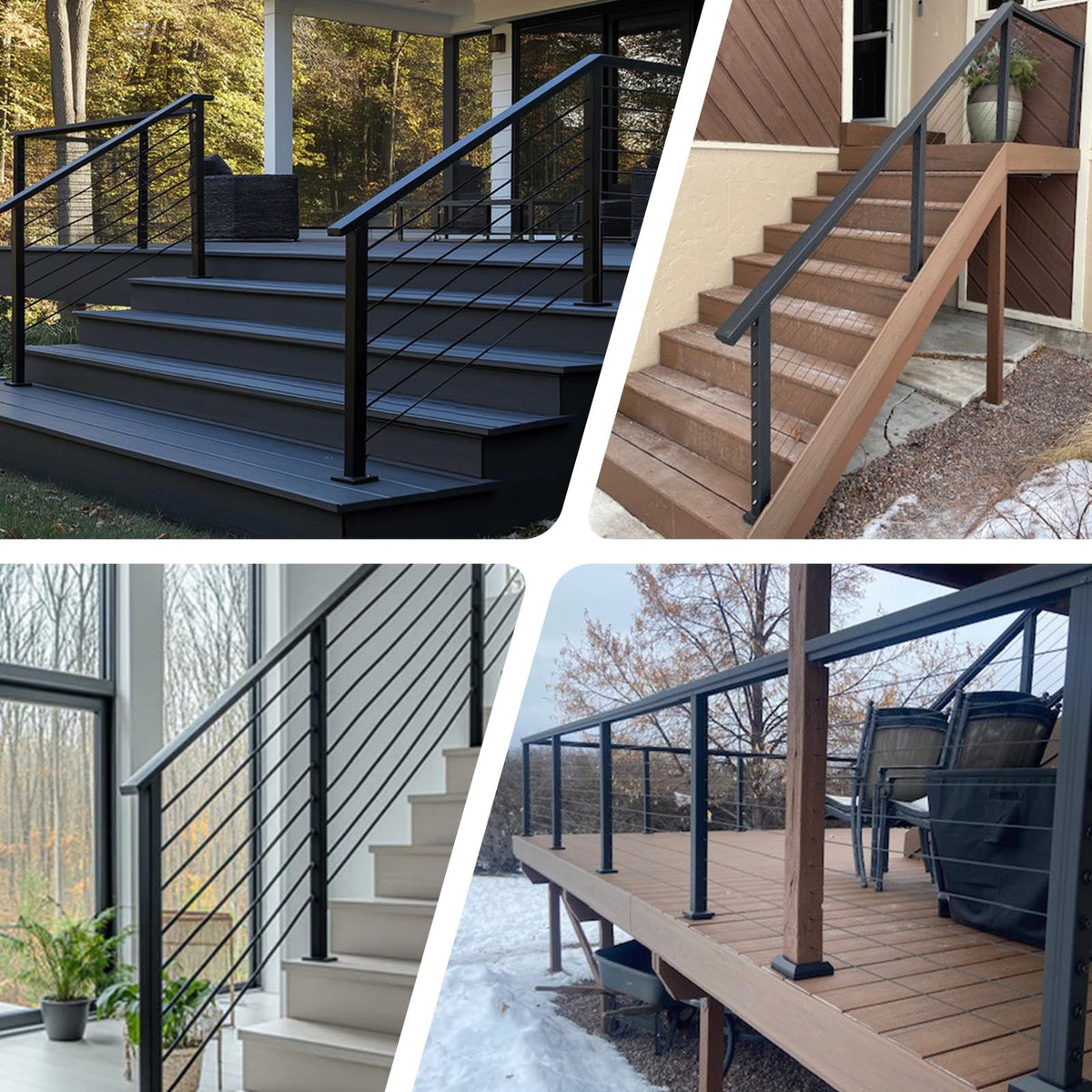 Patavin Complete Set 36" Cable Railing Post Kit, Black Level Drilled Cable Railing Post, Invisible Cable Railing System Kit, 1/8" Stainless Steel Cable, 3Pack Posts with Cable Grommets (No Handrail)