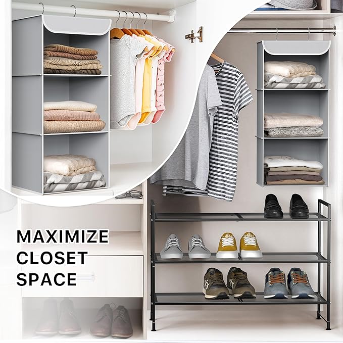 Simple Houseware 3-Shelf Hanging Closet Organizer, Fabric Storage Shelves