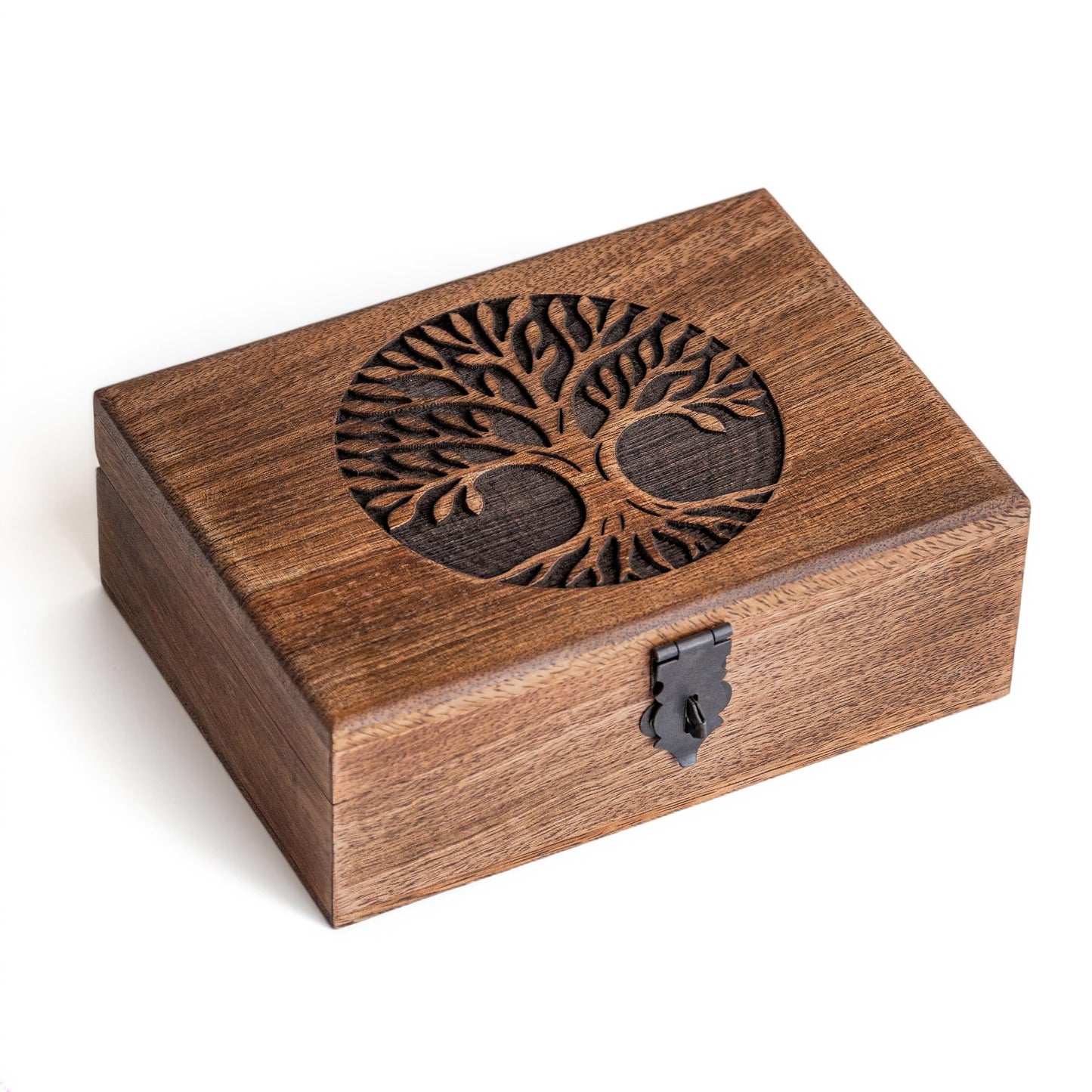 inanosa Handmade Mango Wood Tree of Life Jewelry Box, 7x5 inch Hand Carved Keepsake Box & Organizer, Unique Gift for Men & Women (Classic Tree of Life)