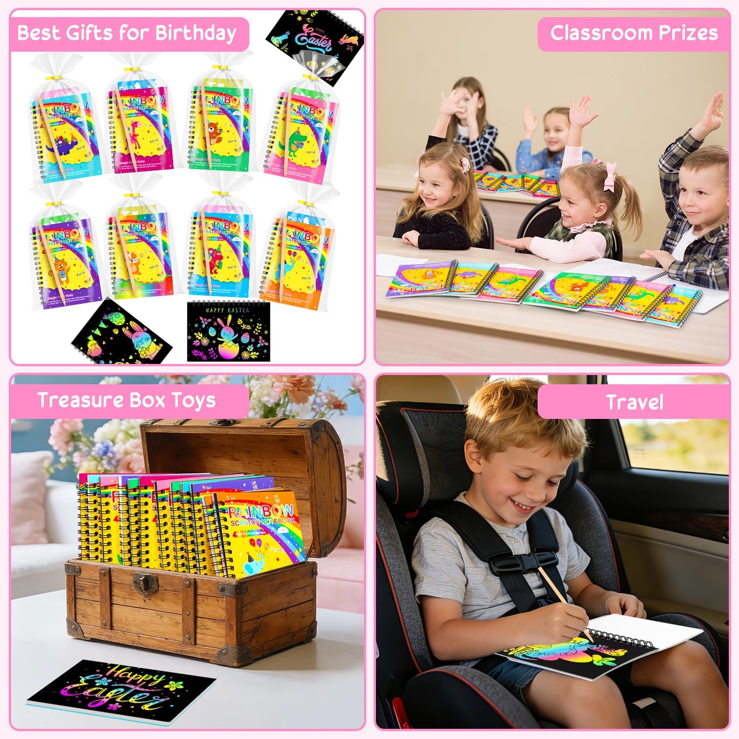 24Pack Rainbow Scratch Notebook Party Favor For Kids 4-8 8-12 Scratch Art Paper Basket Stuffers, Easter Coloring Books Classroom School Exchange Prizes Girl Toys Boy Students Toddlers Goodie Bags