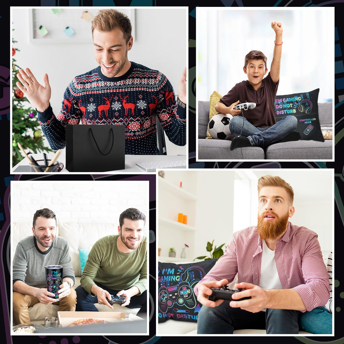Ovveroche Gamer Gifts for Men Gaming Gift Box for Him Dad Boyfriend Husband Brother Male Friends Gamer Mugs Throw Pillow Cover Socks Gift Basket