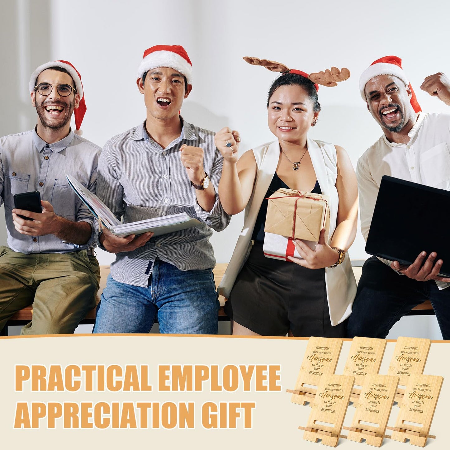 Ripeng 24 Pcs Employee Appreciation Gifts Bulk Bamboo Phone Stand for Desk Office Worker Thank You Gift for Administrative Team Coworkers Staff Graduation Nurse Teacher Week (Awesome Reminder)