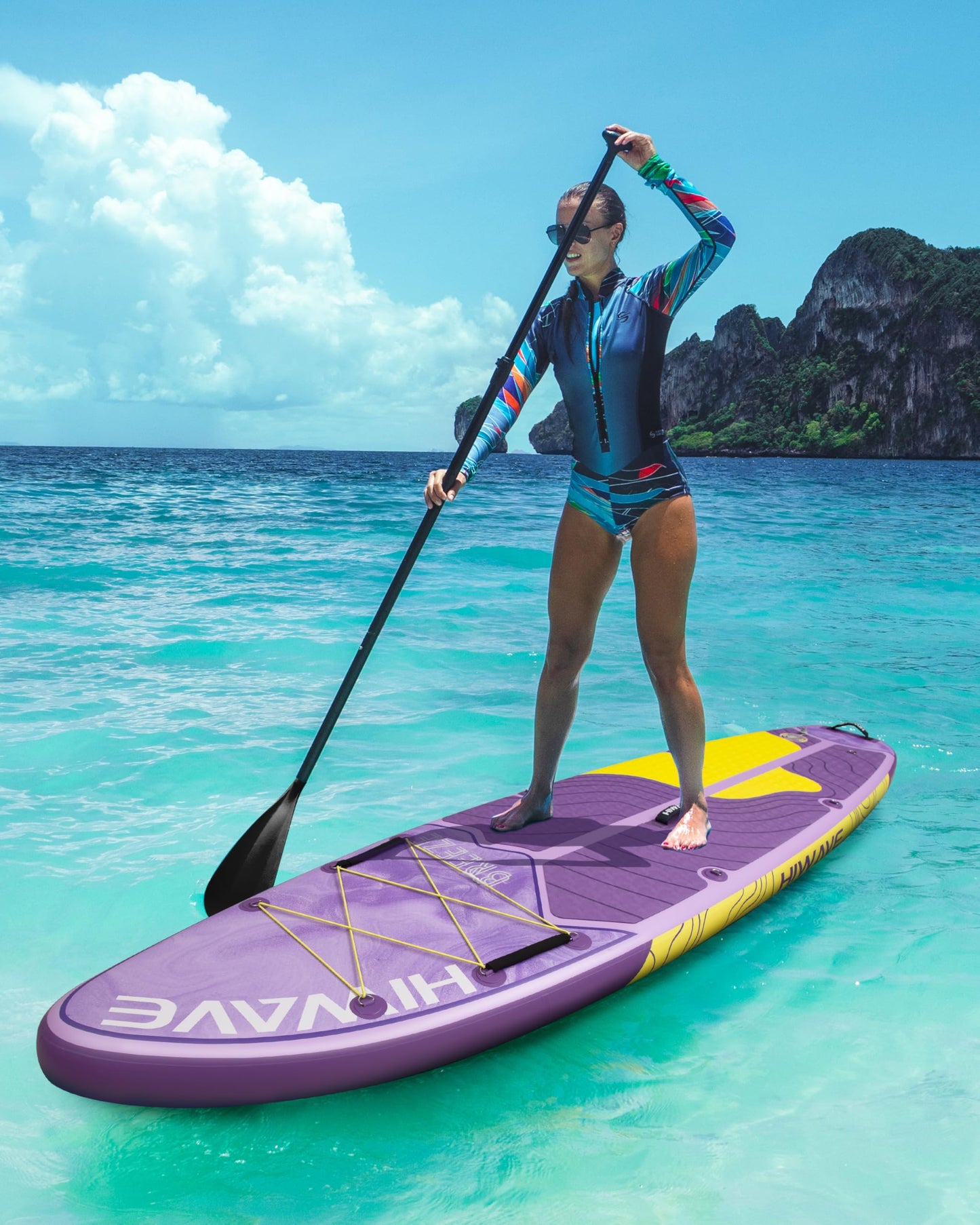 Hiwave Inflatable Stand Up Paddle Board 11’*34”*6” Sup Board, 420lbs Capacity Adult&Youth Paddle Board, Pet Friendly for Ocean&Lake, w/Double Action Hand Pump Purple 