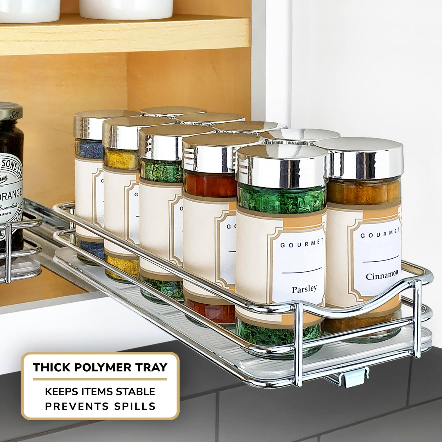 LYNK PROFESSIONAL® Pull Out Spice Organization for Cabinets - 4-3/8 inch Wide – Spice Rack for Inside Cabinets, Slide Out Spice Rack Organizer for cabinet – Pull Out Spice Rack, Sliding 1 Tier Chrome