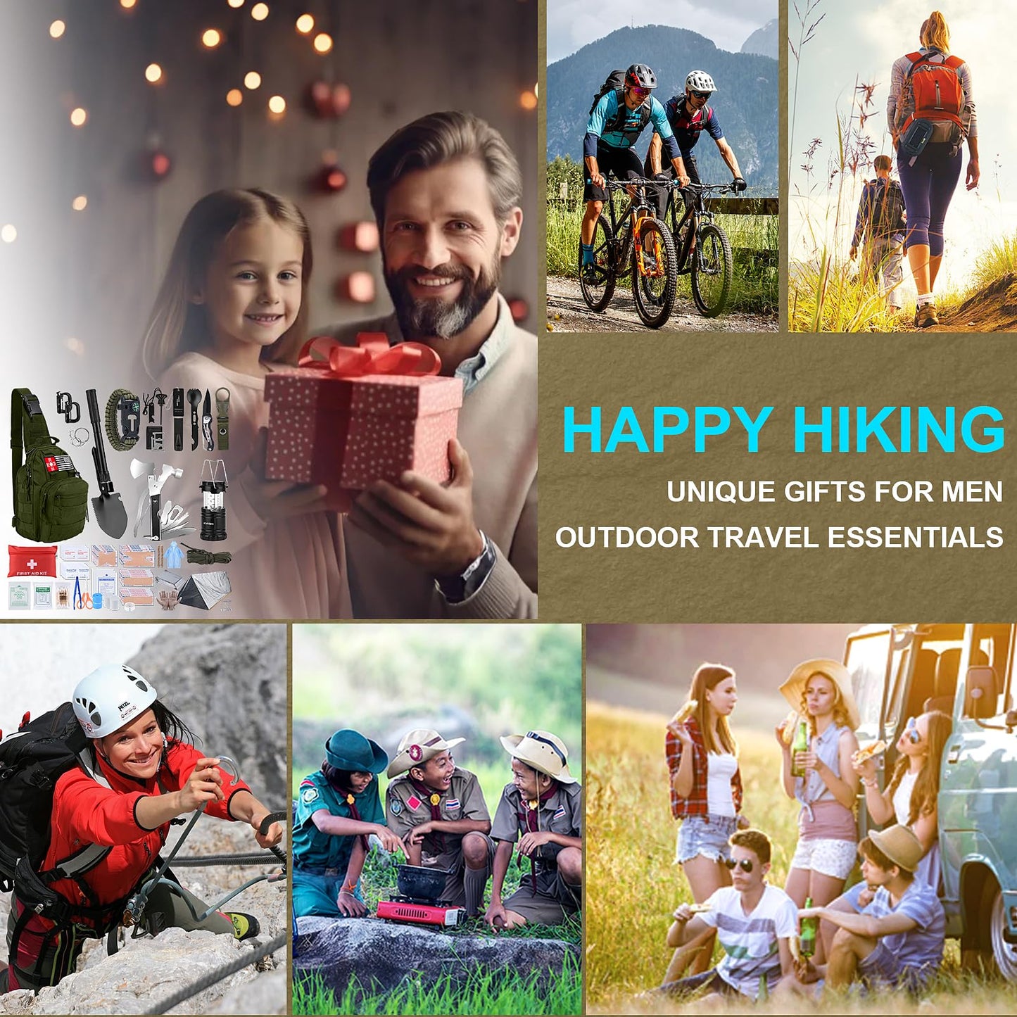 Survival Kit, Gifts for Christmas Men, Women, 251pcs Emergency Survival Gear and Supplies Equipment, First Aid Kit with Crossbody Bag, Camping Essentials for Earthquake, Hiking, Outdoor Adventure