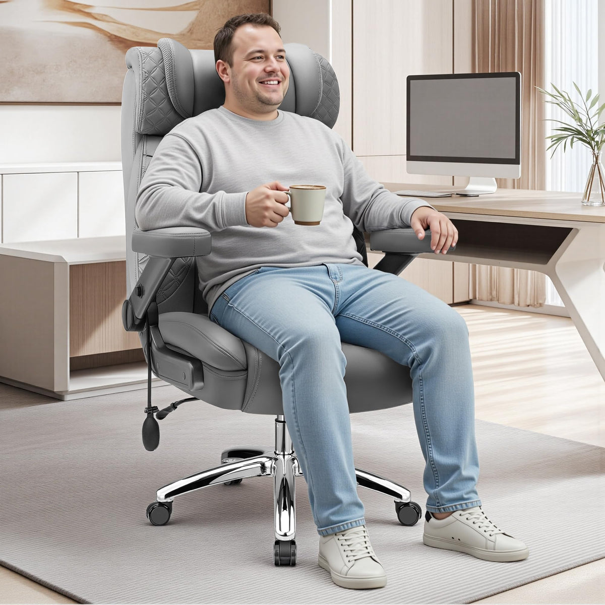 Big and Tall Office Chair for Heavy People, 500LBS Wide Seat Computer Desk Chair, Extra Large Executive Gaming Chair with Adjustable Lumbar Support and 5D Flip Arms, Comfy Heavy Duty Office Chair