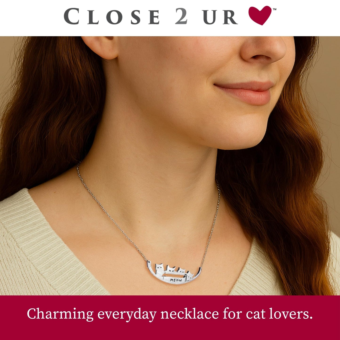Close 2 UR Heart Stainless Steel Necklace - Cat In The Box | Animal Inspired Pendant With Meaningful Message | Durable Handmade Jewelry Gift | Made In USA