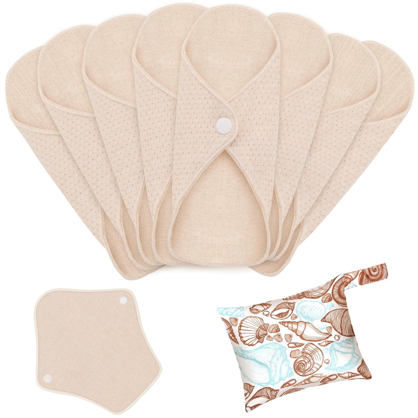 Washable Sanitary Pads Set, Reusable Sanitary Napkin, Menstrual Panty Pads for Girls/Women, Leak-Proof, Washable, Soft, Absorbent - Intimate Set with 1 Waterproof Storage Bag (180mm, Count, 8)