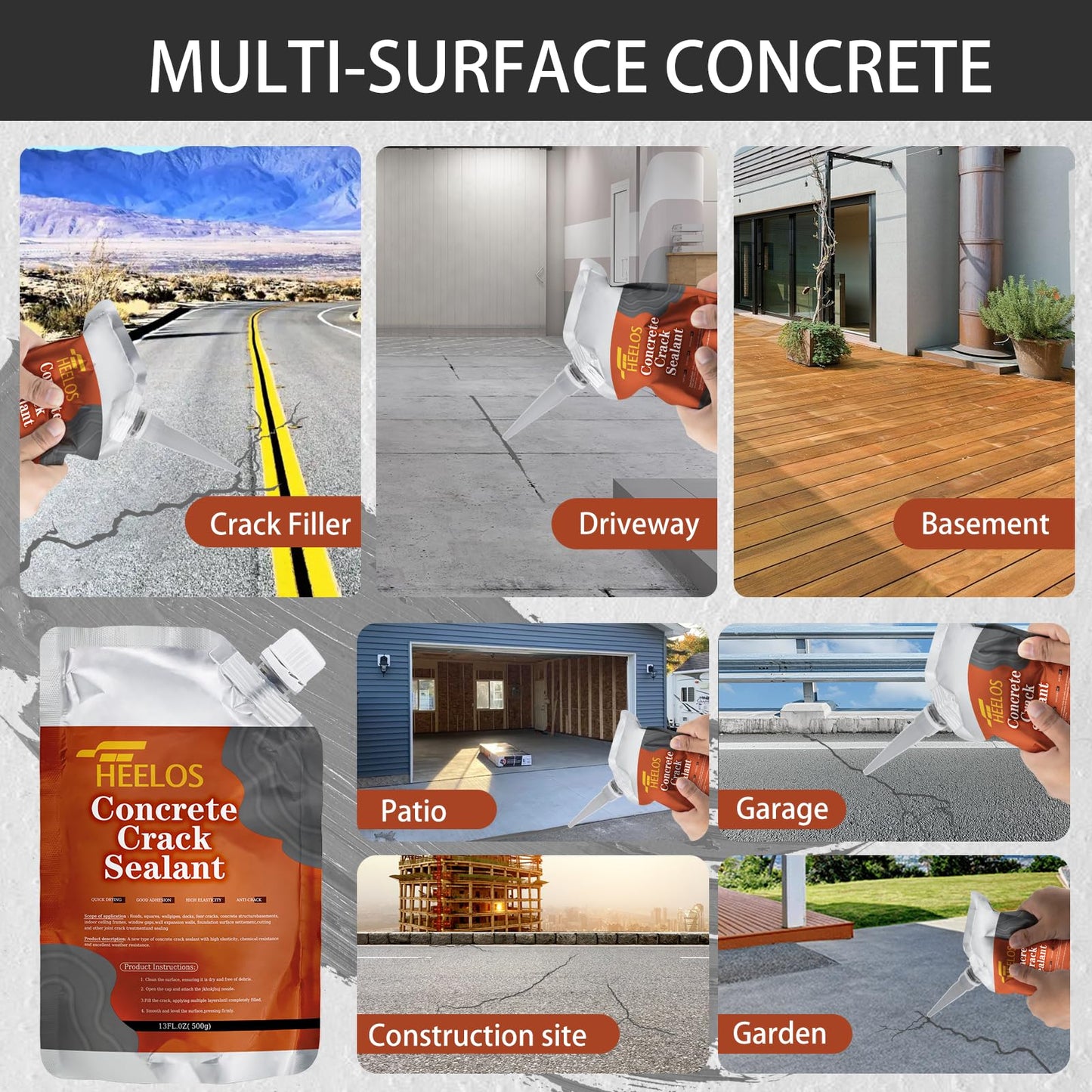 Concrete Crack Filler,2 Pack Cement Crack Sealant, High Elasticity Crack Filler Repair Sealer, Self Leveling Waterproof Caulking Glue Sealing Adhesive for Concrete Driveway, Patio, Sidewalk (Grey)