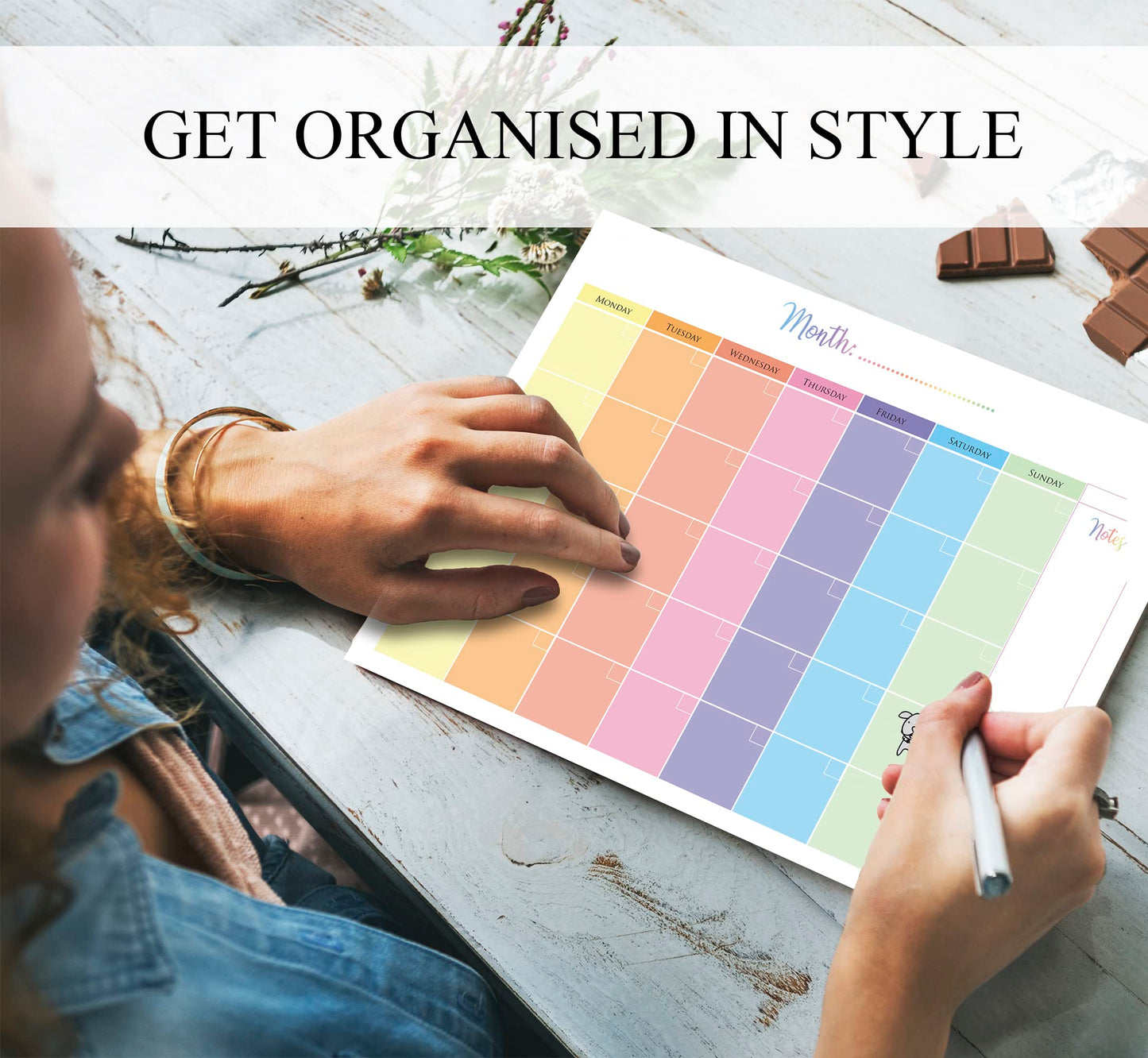 Monthly Planner Pad with 50 Tear Off Pages Notes Section, Undated Desk Calendar Personal Organiser, for Work, School, Meal, and Fitness Planning (colourful)