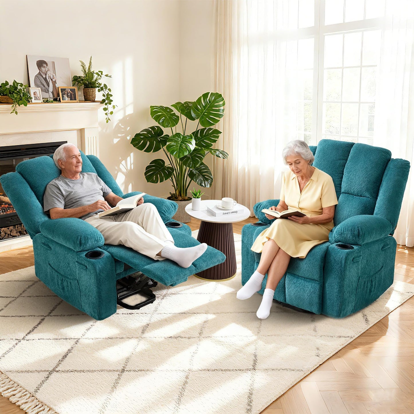 GAOMON Oversized Power Lift Recliner Chair for Elderly, 135° Adjustable Lay Flat Electric Recliner with Massage & Heat, Stand Assist, 2 Cup Holders, for Living Room, Heavy Duty Lift Sofa - Blue