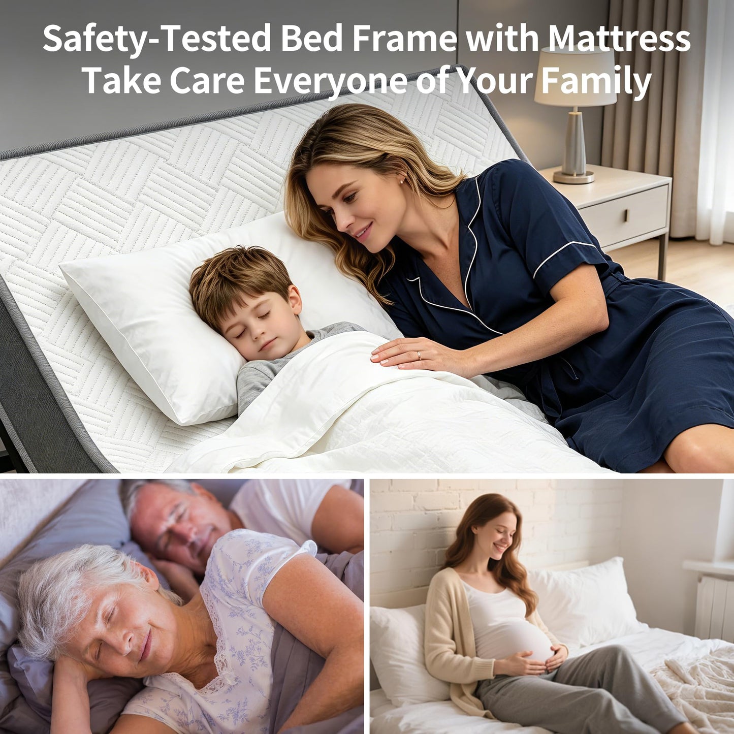AESOROMO Full Size Adjustable Bed Frame with 5 Inch Foam Mattress Set Zero Gravity Electric Bed Head Foot Incline Leg Height Adjustable Anti-Snore