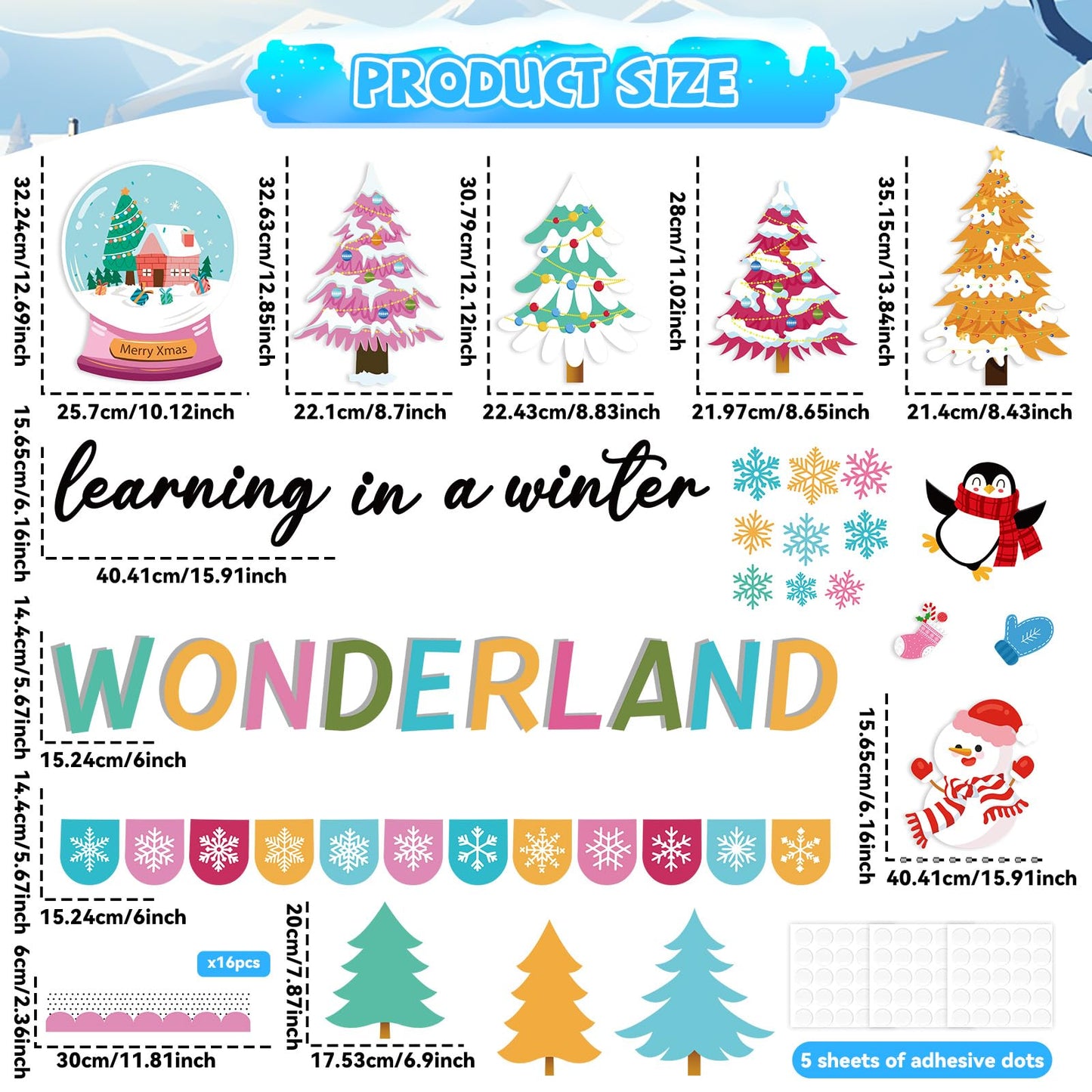 Winter Wonderland Bulletin Board Set Classroom Decorations Christmas Paper Cutouts Learning in The Winter Wonderland Bulletin Board Xmas Tree Snowmen Snowflake Cutout for School Home Decor Supplies