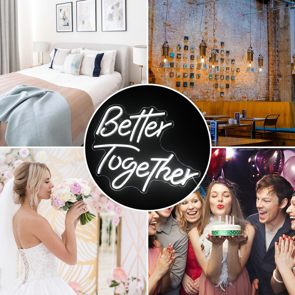 Looklight Better Together Neon Sign Led Lights Decor for Room Wedding White Neon Signs Letters Neon Light for Wall Decor Wedding Engagement Celebrate Party Connectivity