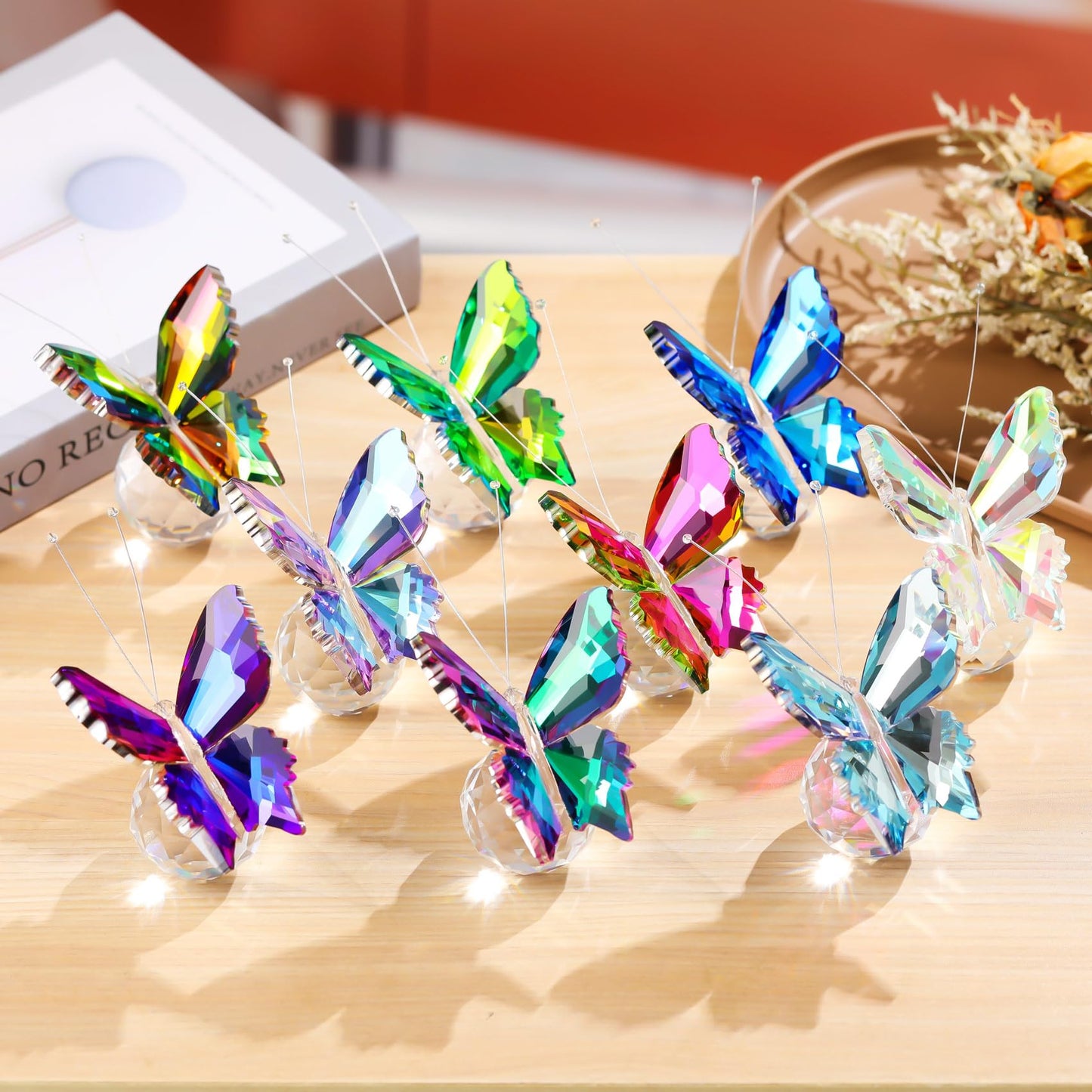 YWHL Light Purple Crystal Butterfly Figurine Decor, Glass Butterfly Gifts for Women with Base, Animal Collectible Statue Ornament for Home Office