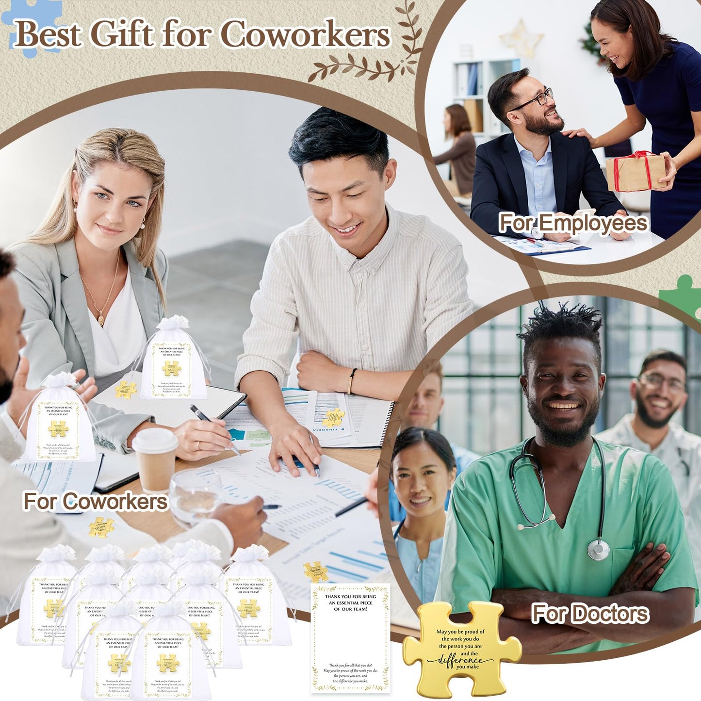 Solsew 25 Sets Teacher Appreciation Gift Bulk for Employees Puzzle Piece Lapel Pin Thank You Cards for Team Nurse Volunteer Coworkers Lab Ems Cna Week Gifts Bulk (May You)