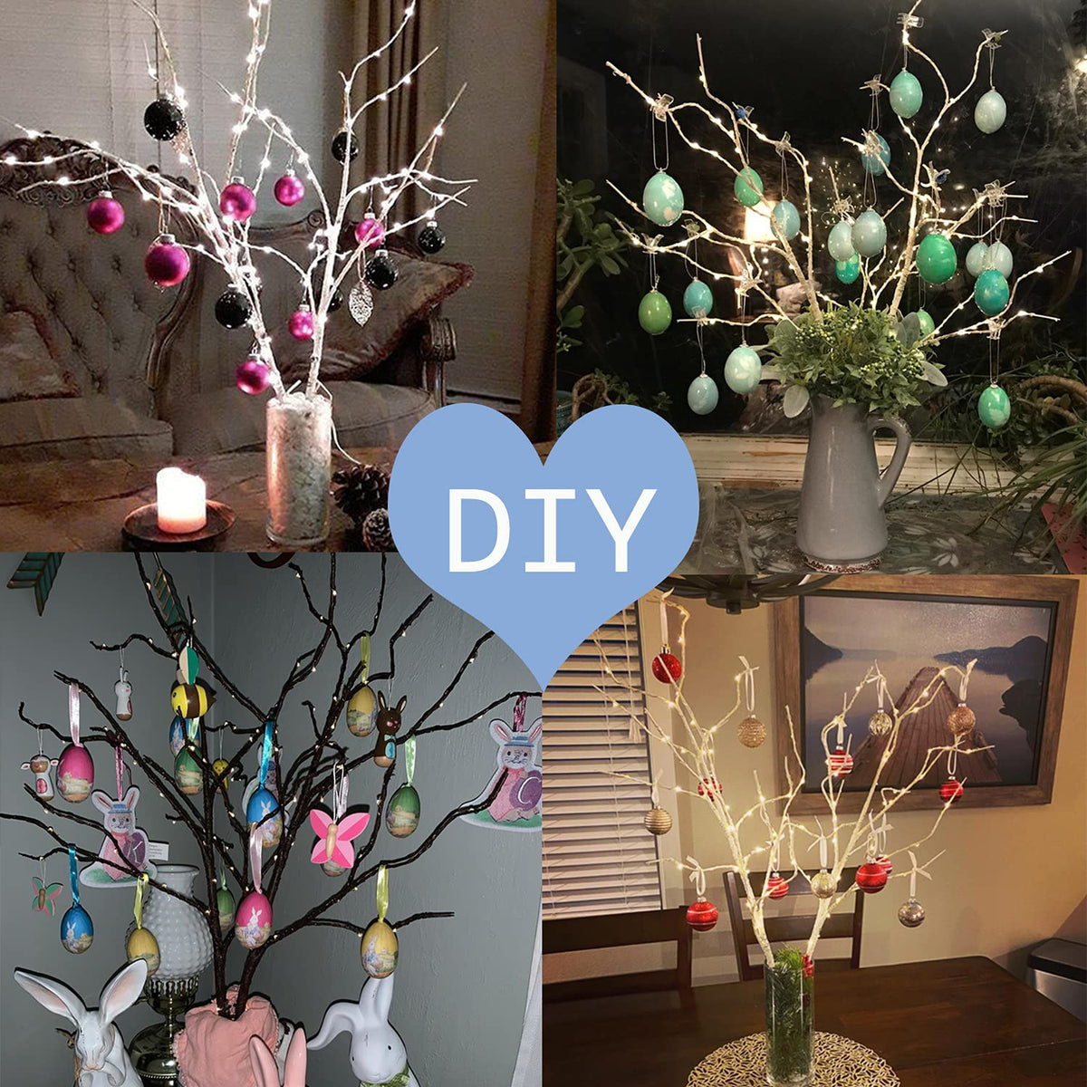 Fudios Lighted Birch Branches 18IN 70 Warm White LED with Timer Twig Lights Battery Operated for Christmas Wedding Party Decoration(2 Set)
