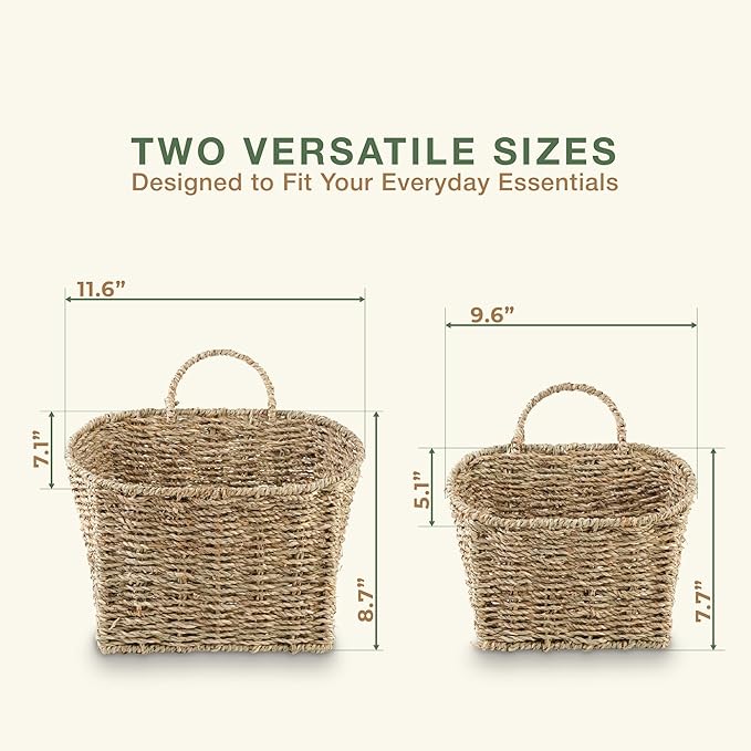 Set of 2 Wicker Hanging Basket for Organizing, Front Door, Flowers